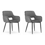 Set 2 scaune bucatarie/living, Artool, Amalfi, catifea, metal, gri si negru, 58x56x83 cm