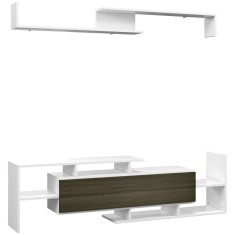 HOMCOM Mobilier TV cu Raft de Perete, Rafturi Deschise și Dulăpior din Lemn, Mobilier TV Modern, 153,6x25x42 cm, Alb | Aosom Romania