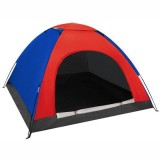 Cort camping, Trizand, 4 persoane, impermeabil, cu husa, rosu si albastru, 190x190x123 cm