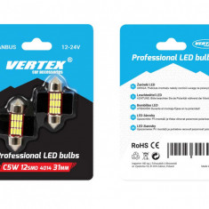 Set 2 becuri auto Vertex LED , C5W SV8.5-8, 12SMD 4014, 2W, 31mm, Canbus, 12-24V, leduri alb sofit Festoon AutoDrive ProParts