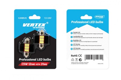 Set 2 becuri auto Vertex LED , C5W SV8.5-8, 12SMD 4014, 2W, 31mm, Canbus, 12-24V, leduri alb sofit Festoon foto