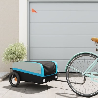 vidaXL Remorcă pentru biciclete, negru și albastru, 30 kg, fier foto