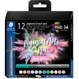 Set 12 carioci varf tip pensula - Pigment Liner | Staedtler