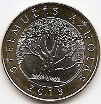 Lituania 2 Litai 2013 -(Stelmuzes Azuolas/Stejar) Bimetalic, 25mm KM-190 UNC !!!