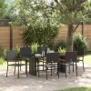 Set masa gradina vidaXL 7 piese, negru, 190x80x75 cm, poliratan, sticla securizata, cadru otel, exterior, 6 locuri