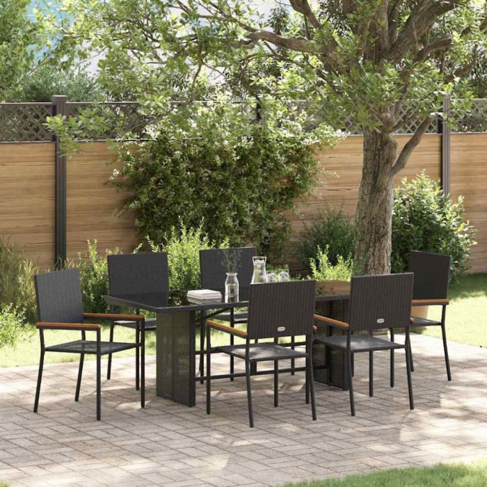 vidaXL Set de masă pentru grădină 7 pcs Negru 190 x 80 x 75 cm 3365424