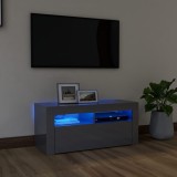 Cumpara ieftin Comodă TV cu lumini LED, gri extralucios, 90x35x40 cm
