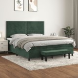 Cumpara ieftin Pat box spring cu saltea, verde &icirc;nchis, 160x200 cm, catifea