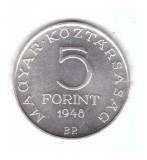 Moneda Ungaria 5 forint/forinti 1948, comemorativa 1848-1948, cu luciu, din fisi, Europa, Argint