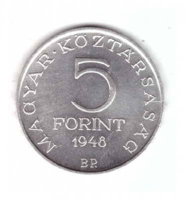 Moneda Ungaria 5 forint/forinti 1948, comemorativa 1848-1948, cu luciu, din fisi foto
