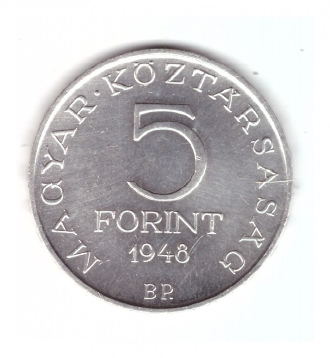 Moneda Ungaria 5 forint/forinti 1948, comemorativa 1848-1948, cu luciu, din fisi