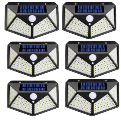 Set 6 Lampi Solare cu Panou si Acumulator Calitate cu 100 Led / Lumina Alba si 270 Grade Raza Senzor de Miscare foto