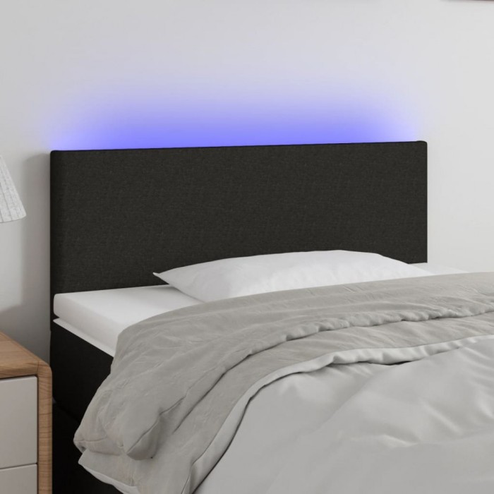 vidaXL Tăblie de pat cu LED, negru, 100x5x78/88 cm, textil 3121324