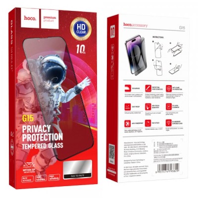 Folie de protectie Ecran Privacy HOCO G15 pentru Apple iPhone 14 Plus / 13 Pro Max, Sticla Securizata, Full Glue, Set 10 bucati, 5D foto