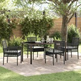 Cumpara ieftin Set de masă pentru grădină cu pernă 5 pcs Negru Rattan poli