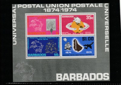 Barbados 1974-UPU,Centenar 1874-1974,colita dantelata,MNH,Mi.Bl.5 foto