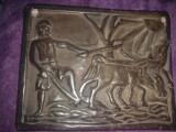 TABLOU IN RELIEF vintage din ceramică neagră,ceramică de artă Babos Miklos Korond,mijlocul secolului maghiar,sculptate manual &icirc;n relief,stantat-semnat