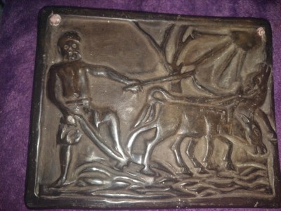 TABLOU IN RELIEF vintage din ceramică neagră,ceramică de artă Babos Miklos Korond,mijlocul secolului maghiar,sculptate manual &amp;icirc;n relief,stantat-semnat foto