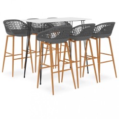 vidaXL Set mobilier de bar, 7 piese, alb și gri