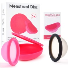 Set 2 Discuri Menstruale Reutilizabile + Cutie de Depozitare, Linovit&reg;, Silicon de Uz Medical, Marime L, Roz/Negru - L