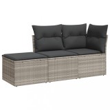 Set canapele de gradina cu perne, 3 piese gri deschis poliratan