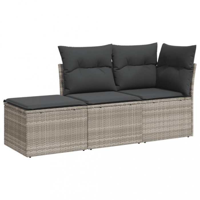 Set canapele de gradina cu perne, 3 piese gri deschis poliratan