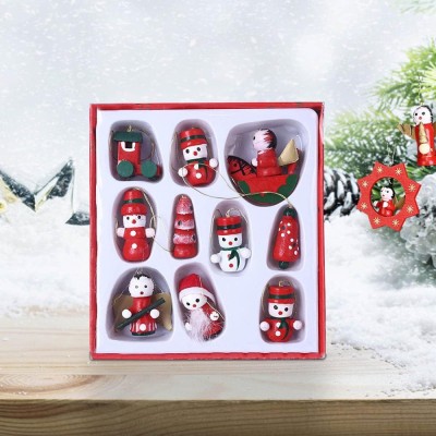 Set 10 decoratiuni din lemn pentru bradul de Craciun, inaltime 2.5 - 3.5 cm, cutie depozitare foto