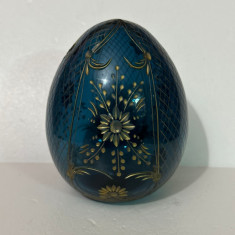 OU din CRYSTAL - MODERN FABERGE - Cobalt Blue & Gold Cut Imperial Easter Egg !