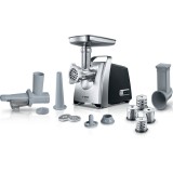 Masina de tocat MFW68660, 2200W, 4.3 kg/min, 3 site, storcator rosii, accesoriu Kebbe, palnie carnati, 4 discuri razuire/feliere, negru/inox