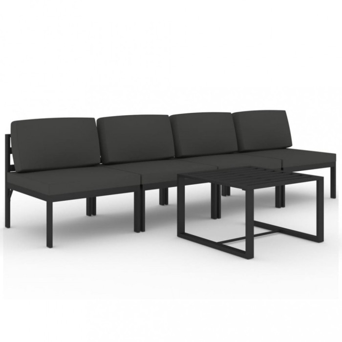 Set mobilier de gradina cu perne, 5 piese, antracit, aluminiu