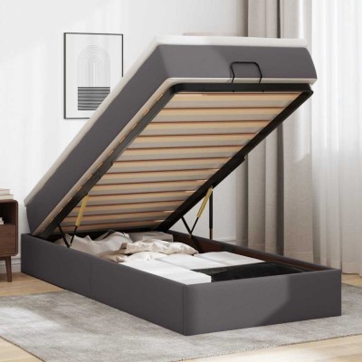 vidaXL Cadru de pat otoman cu saltea gri 90x200cm piele artificială foto