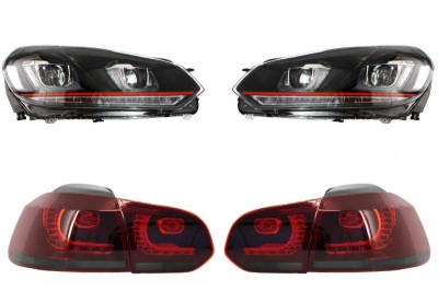 Faruri LED VW Golf 6 VI (2008-2013) Golf 7 3D Design Red Strip GTI LED Dinamic cu Stopuri R20 Performance AutoTuning foto