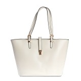 Geanta shopper crem cu barete reglabile si inchidere aurie