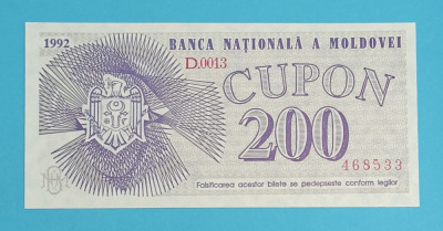 Moldova 200 Cupon 1992 UNC serie: D.0013 468533 foto