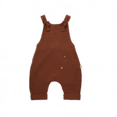 Salopeta de vara cu pantaloni lungi din muselina, BabyCosy, 100%bumbac, caramiziu (Marime: 9-12 luni)