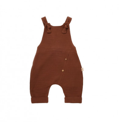 Salopeta de vara cu pantaloni lungi din muselina, BabyCosy, 100%bumbac, caramiziu (Marime: 6-9 luni) foto