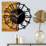 Ceas de perete, Wooden Clock 1, Lemn/metal, Dimensiune: 58 x 3 x 58 cm, Nuc / Negru, Tanelorn
