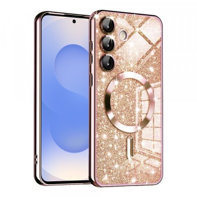 Husa MagSafe pentru Samsung Galaxy S25 S931, Techsuit, Luxury Glitter, Roz Aurie foto