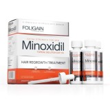 Solutie Foligain Minoxidil 5% tratament pentru cresterea parului si barbii, 3 flacoane + o pipeta