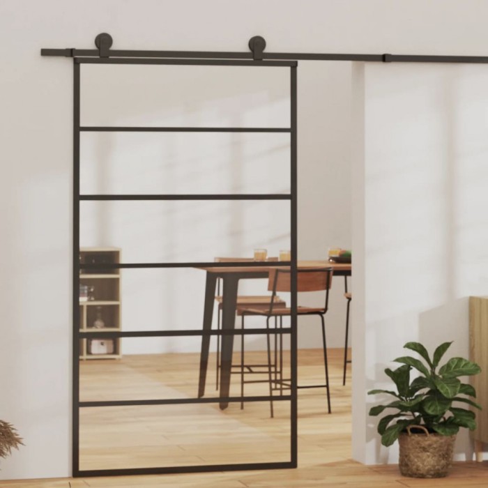 vidaXL Ușă glisantă, negru, 102x205 cm, sticlă ESG și aluminiu