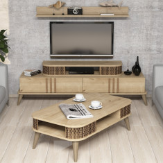 Set Comoda TV si Masuta de Cafea Living Eylül Oak