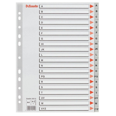 Index A4 Esselte, cu 20 Separatoare A-Z, Plastic, Gri, Index de Plastic cu Separatoare A Z, Index de Plastic cu Separatoare Alfabet, Index de la A la foto