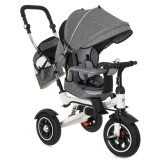 Tricicleta 3in1 105x52x94 cm, sezut rotativ 360&deg;, roti fara aer, copertina reglabila, gri Household NewTrend