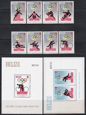 Belize 1979 - Jocurile Olimpice - Moscova, Serie + 2 Colite, Cota 64 Euro, MNH foto