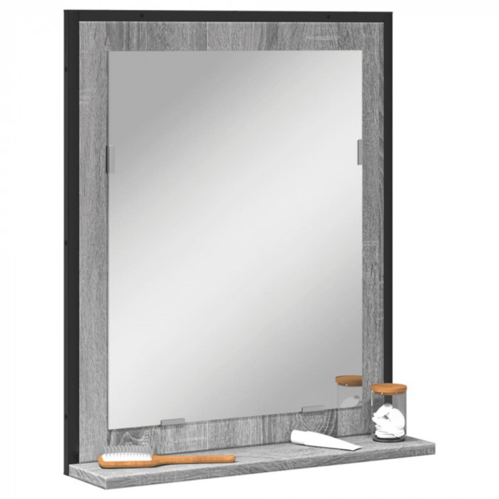 Oglinda baie cu raft gri sonoma 50x12x60 cm lemn prelucrat