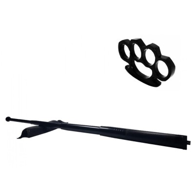 Set baston telescopic din otel, negru, 64 cm + box negru 1 cm grosime foto