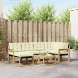 vidaXL Set 7 Piese Canapele Exterior Alb Crem Lemn Acacia Textilene