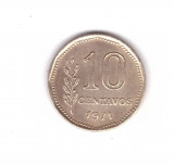 Moneda Argentina 10 centavos 1971, stare foarte buna, curata, America Centrala si de Sud, Bronz-Aluminiu