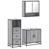 Cumpara ieftin Set mobilier de baie, 3 piese, gri sonoma, lemn prelucrat