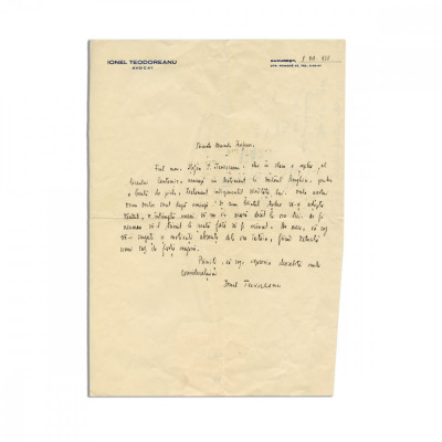 Ionel Teodoreanu, scrisoare olografă, 1938 foto